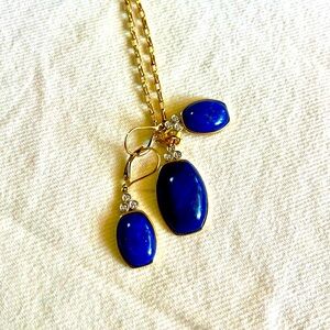 SET Lapis Lazuli Necklace Earrings 14Kgf 925Silver CZS